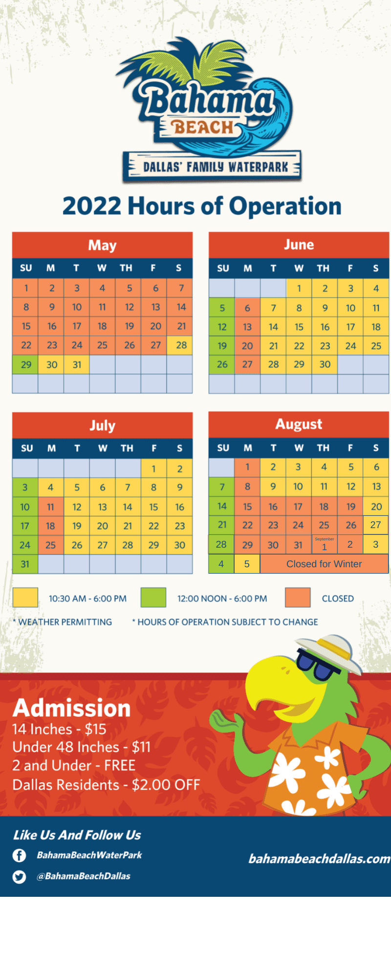 Updated 2022 Hours of Operation